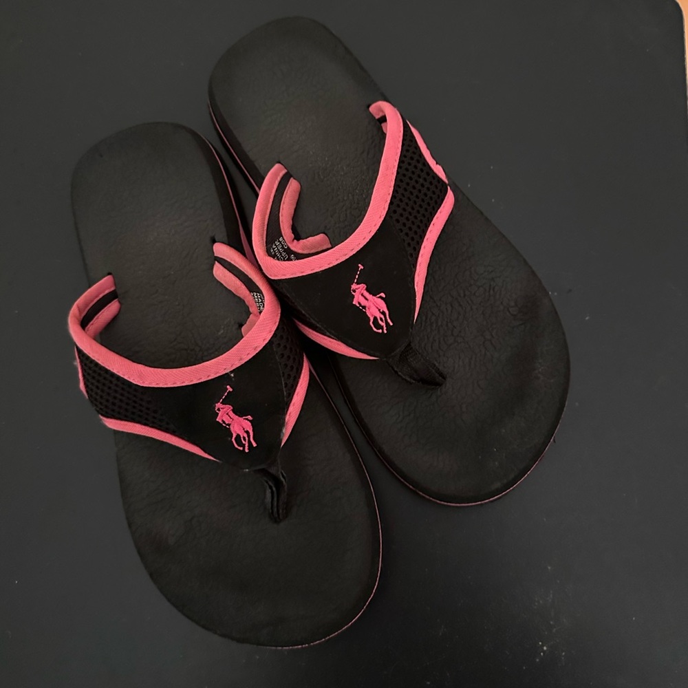 Ralph Lauren flip flops pink and black. Lightweight comfy.